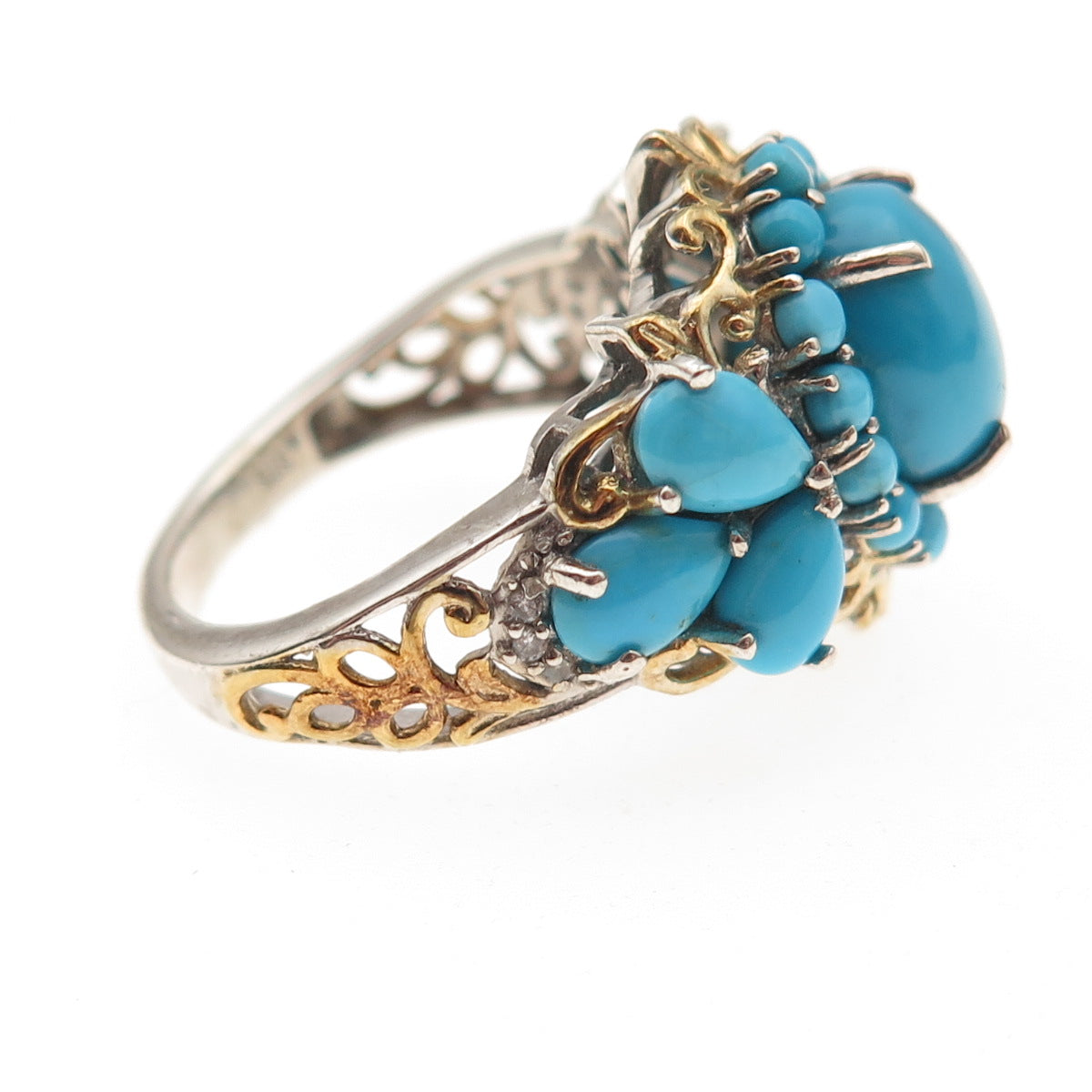 Chuck Clemency 925 Sterling 2-Tone Real Sleeping Beauty Turquoise Ring Size 8.25