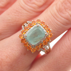 D'Joy Sterling Silver Gold Plated Real Aquamarine Citrine & Topaz Ring Size 8.25