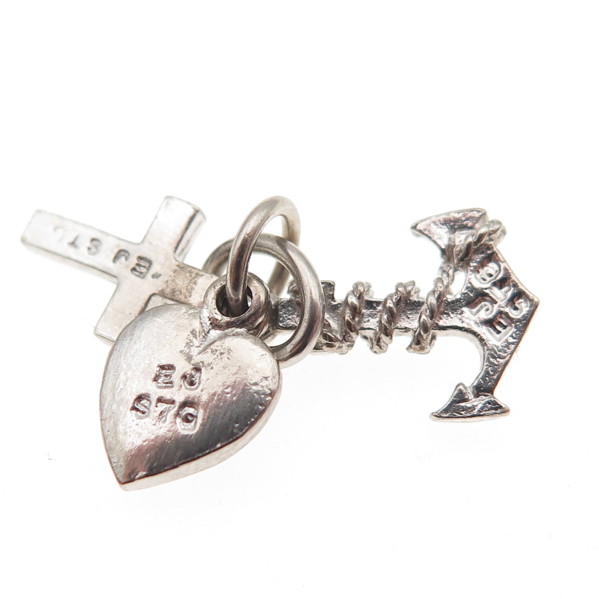 925 Sterling Silver Vintage Heart Cross Anchor Mini Charm Pendant
