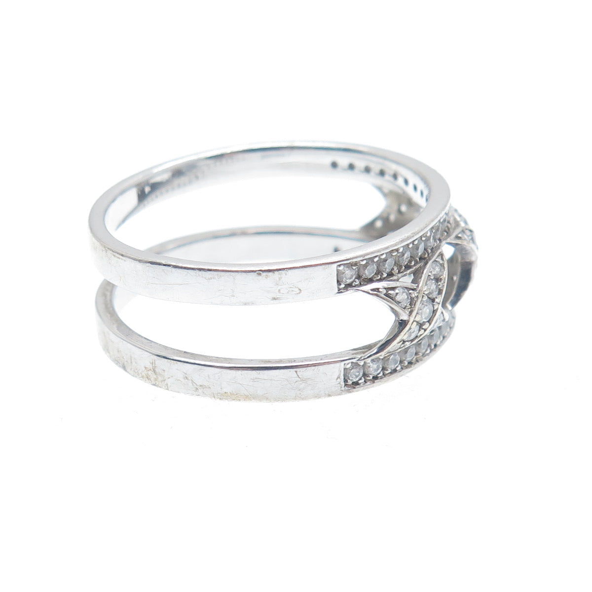 SILVIO HIDALGO 925 Sterling Silver Round-Cut Shaped C Z X Link Ring Size 10.25