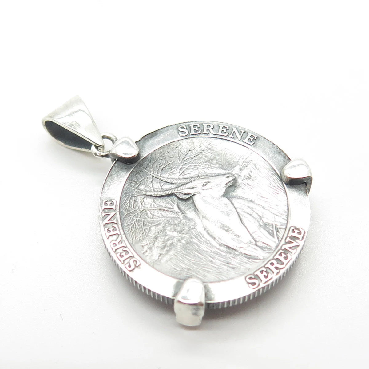925 Sterling Silver Vintage "Serene Empowers Inspires Celebrated" Oryx Pendant