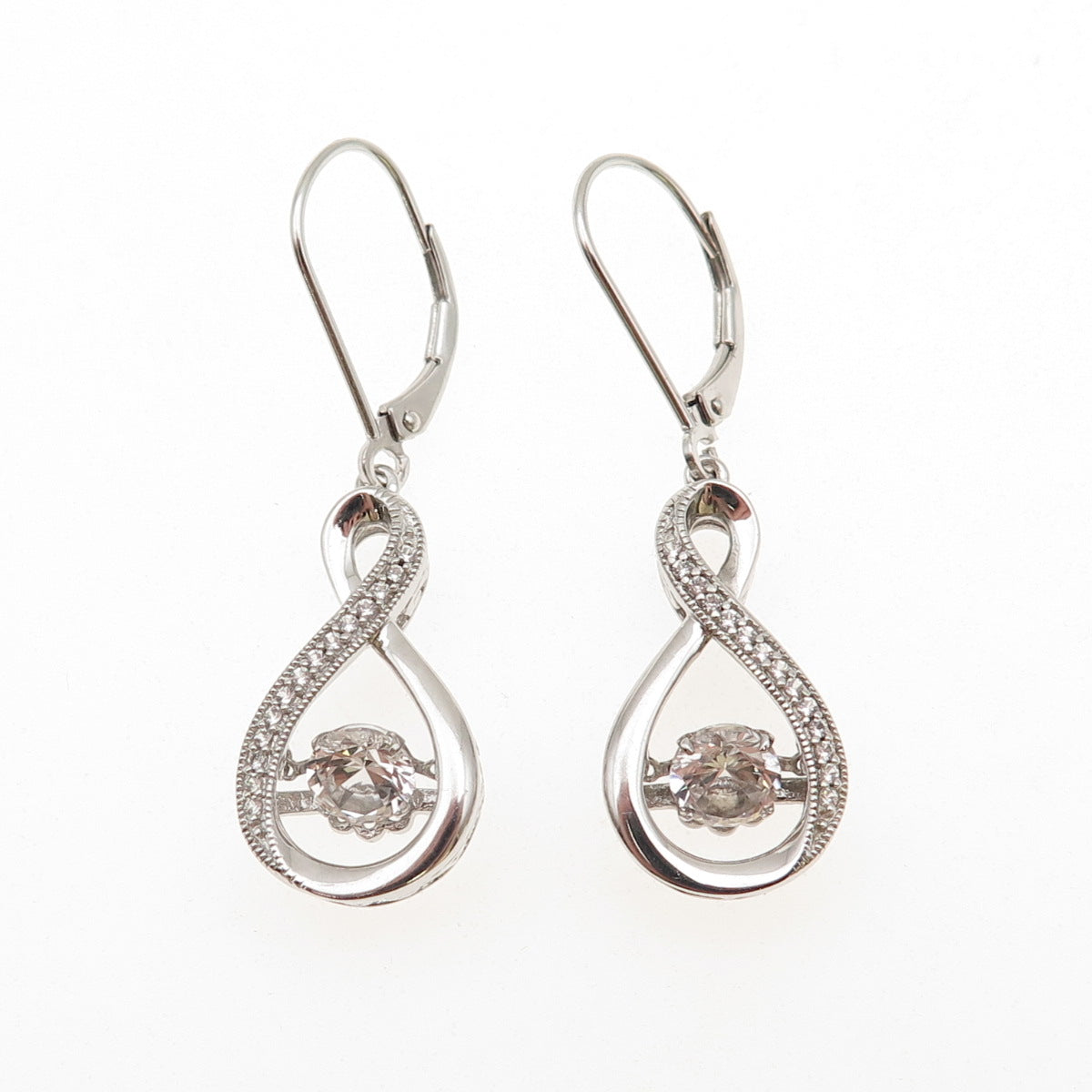 925 Sterling Silver Real Round-Cut White Topaz Infinity Dangle Earrings