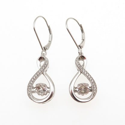 925 Sterling Silver Real Round-Cut White Topaz Infinity Dangle Earrings