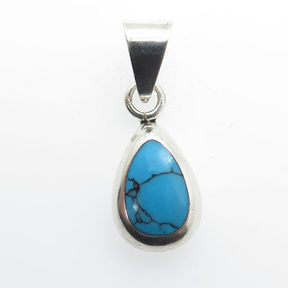 925 Sterling Silver Vintage Real Turquoise Teardrop Pendant