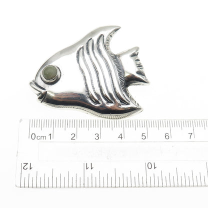 925 Sterling Silver Vintage Mexico Real Aventurine Fish Oxidized Pin Brooch