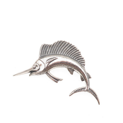 925 Sterling Silver Vintage Swordfish Oxidized Pin Brooch