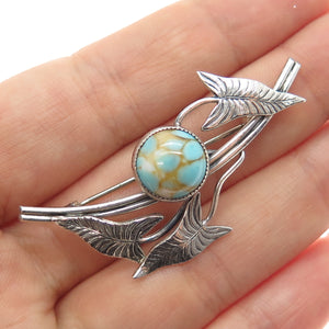 DANECRAFT 925 Sterling Silver Vintage Faux Turquoise Floral Leaf Pin Brooch