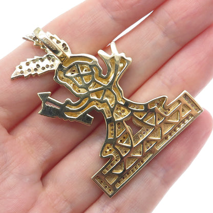 925 Sterling Silver Gold Plated Round-Cut C Z Broken Arrow Culture Pendant
