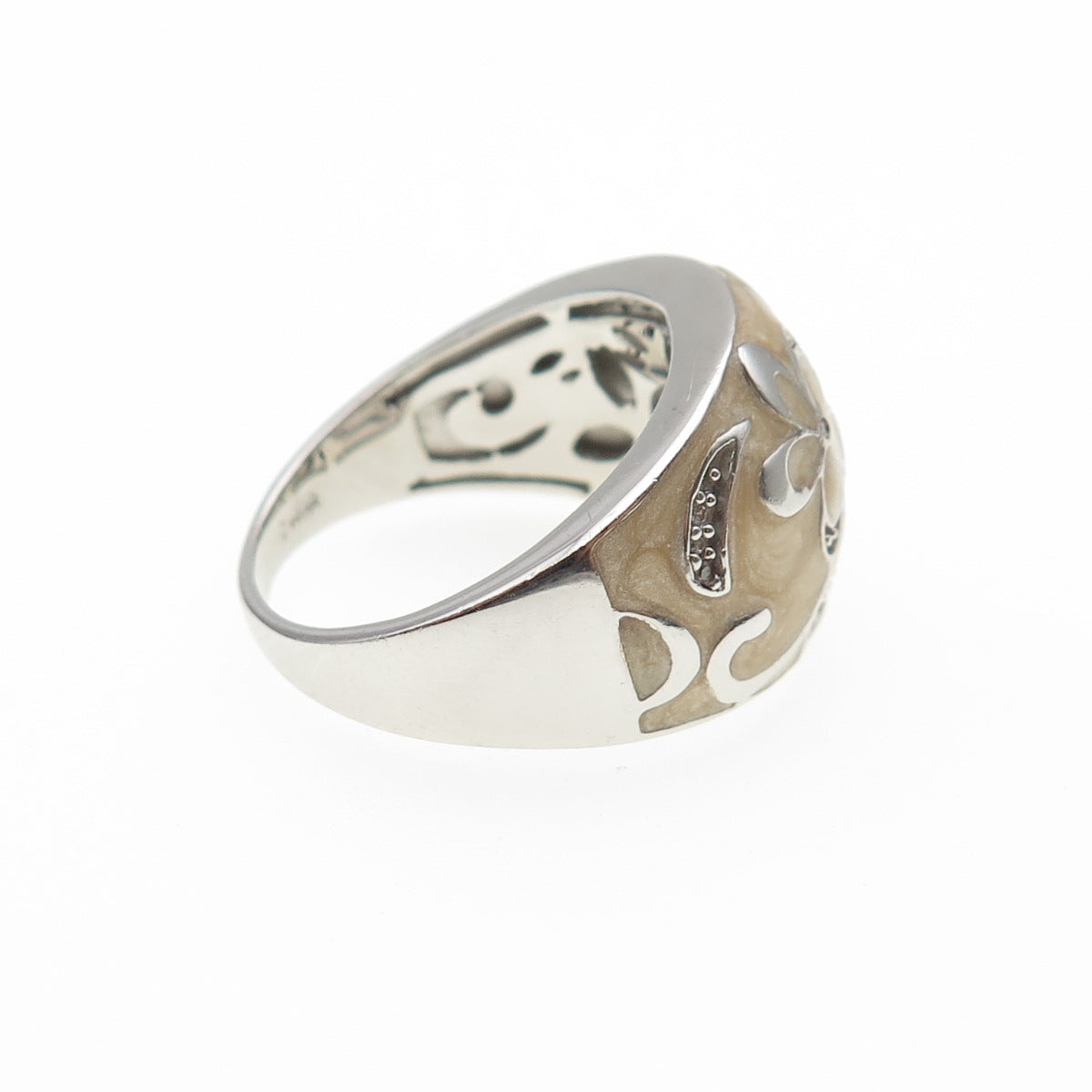 JANE SEYMOUR 925 Sterling Silver Enamel Real Diamond Flower Ring Size 8.25