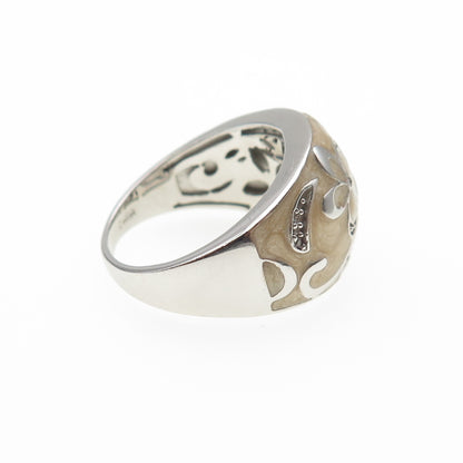 JANE SEYMOUR 925 Sterling Silver Enamel Real Diamond Flower Ring Size 8.25