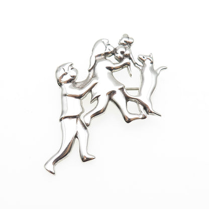 925 Sterling Silver Vintage Children & Dog Oxidized Pin Brooch