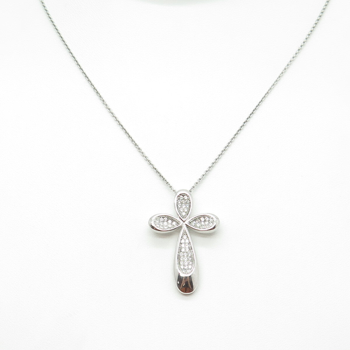 925 Sterling Silver Italy Round-Cut C Z Sparkle Cross Cable Chain Necklace 16"