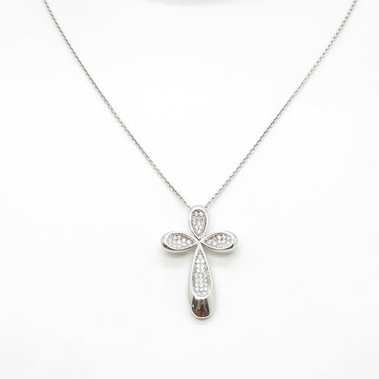 925 Sterling Silver Italy Round-Cut C Z Sparkle Cross Cable Chain Necklace 16"