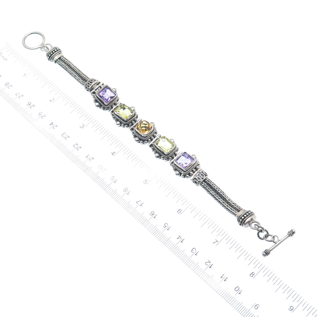 SUARTI BALI 925 Sterling Vintage Amethyst Citrine & Lime Citrine Bracelet 7.25"