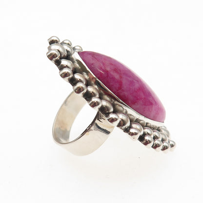 925 Sterling Vintage Pink Rainbow Moonstone Adjustable Statement Ring Size 6