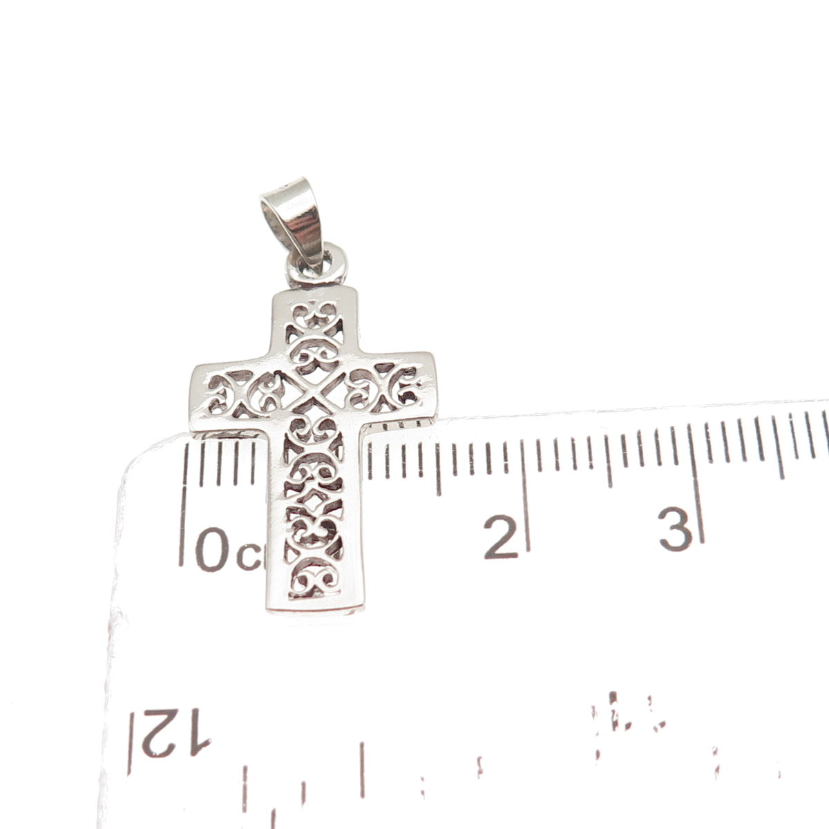 925 Sterling Silver Vintage Ornate Heart Cross Charm Pendant