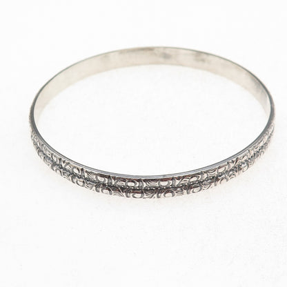 925 Sterling Silver Antique Art Deco Floral Scroll Bangle Bracelet 8.25"