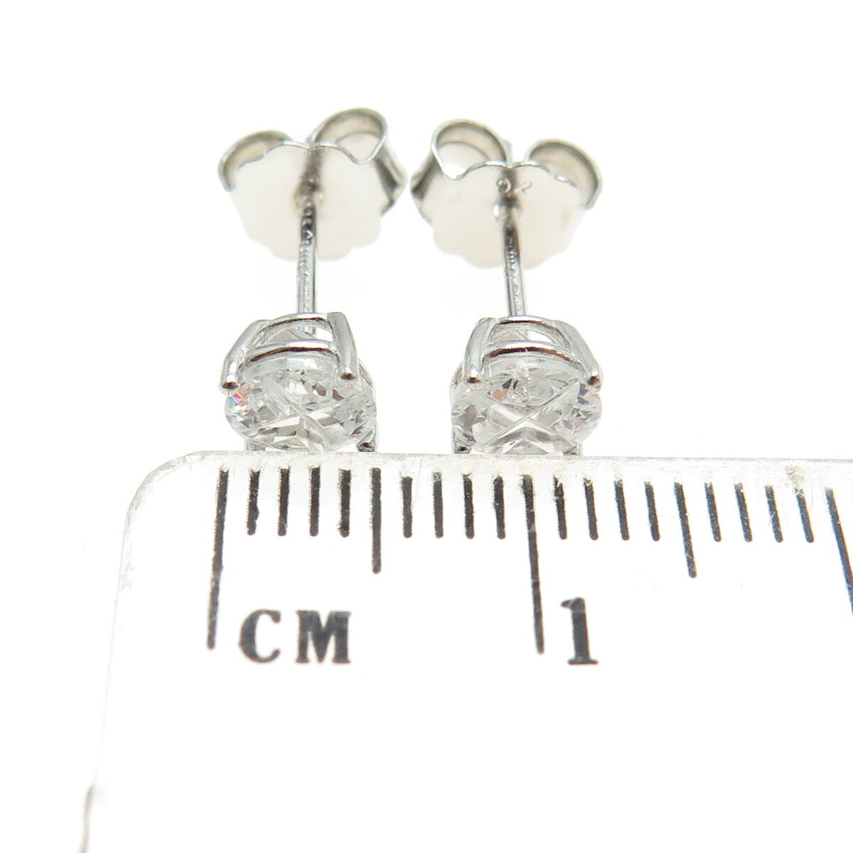 925 Sterling Silver Round-Cut Cross Shaped White C Z Stud Earrings