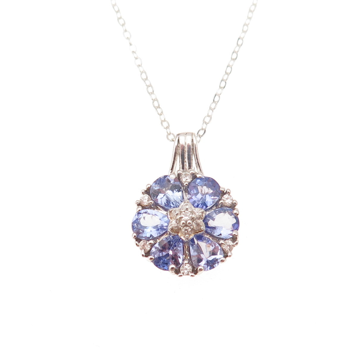 Chuck Clemency 925 Sterling Silver Real Tanzanite White Topaz Chain Necklace 20"