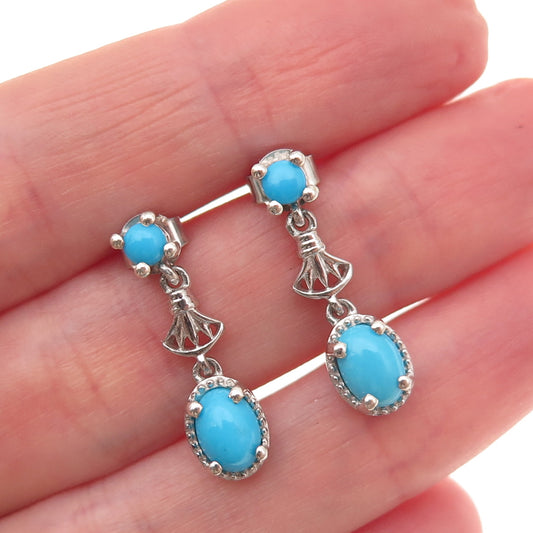 Chuck Clemency Sterling Silver Real Sleeping Beauty Turquoise Dangle Earrings