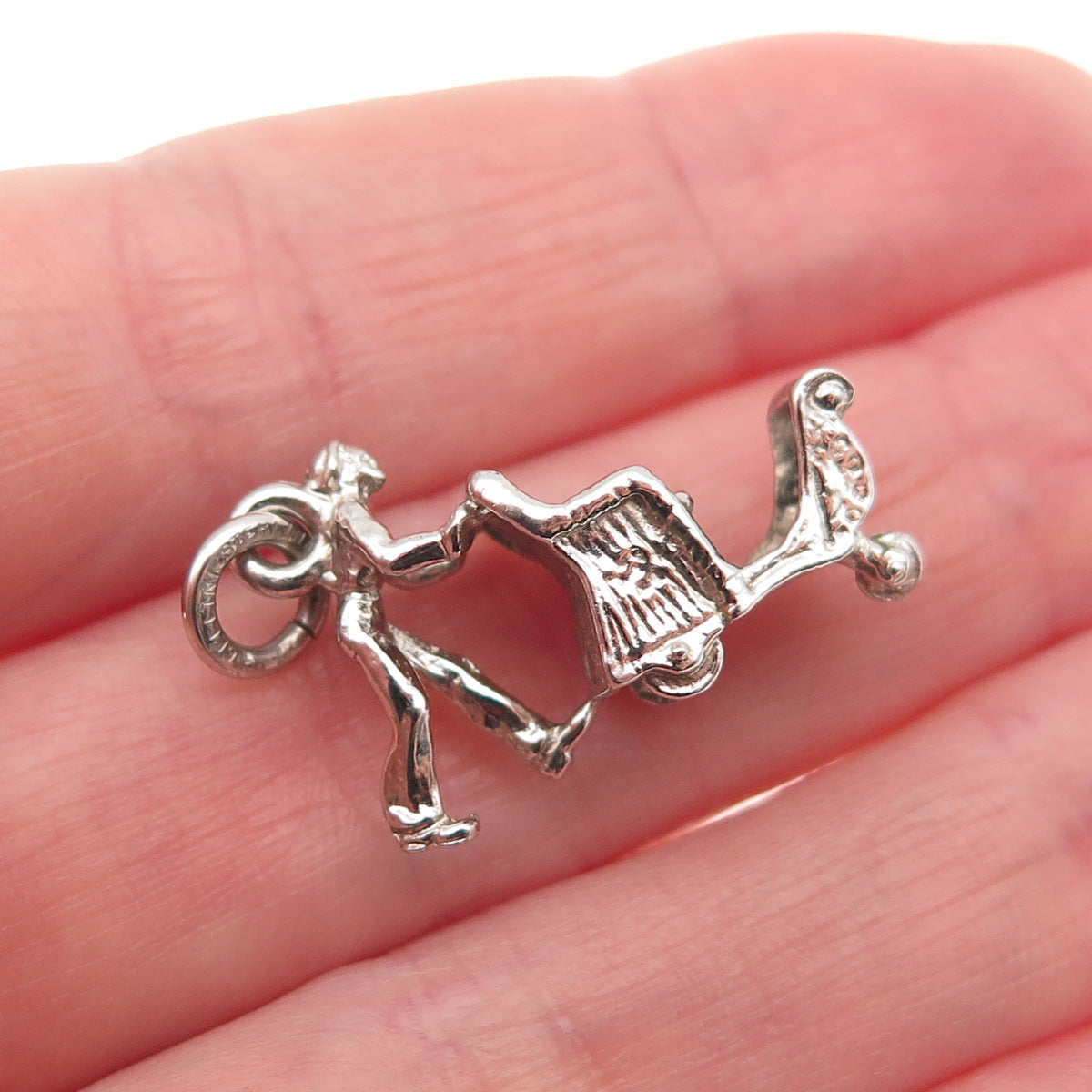 Cellini 925 Sterling Silver Vintage Rolling Strolling Chair 3D Charm Pendant