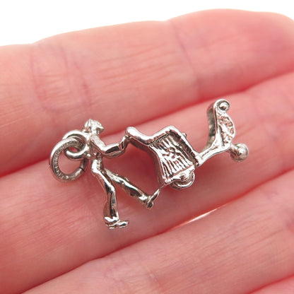 Cellini 925 Sterling Silver Vintage Rolling Strolling Chair 3D Charm Pendant
