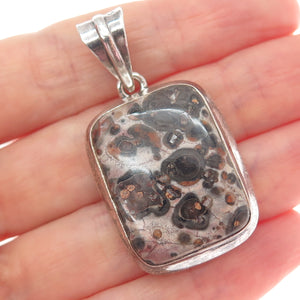 925 Sterling Silver Vintage Mexico Real Leopard Skin Jasper Modernist Pendant