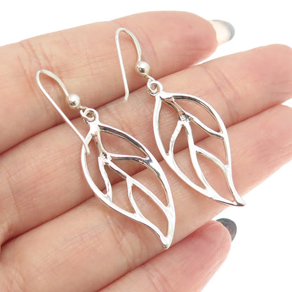 925 Sterling Silver Leaf Floral Dangling Earrings