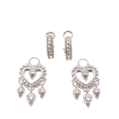 JUDITH RIPKA 925 Sterling C Z Interchangeable Heart Charm Omega Back Earrings