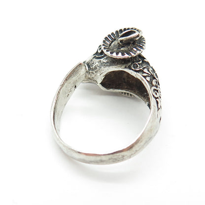 925 Sterling Silver Vintage M65 Aries Zodiac Oxidized Adjustable Ring Size 7.75