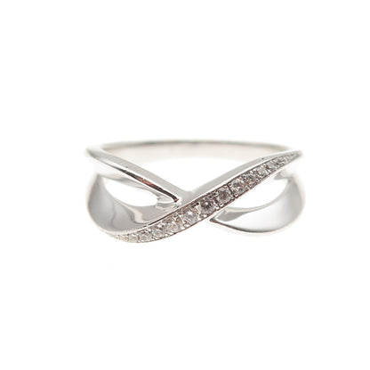 925 Sterling Silver Round-Cut C Z Crisscross Ring Size 7.25