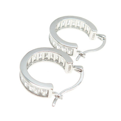 925 Sterling Silver Radiant-Cut Shaped C Z Hinged Hoop Earrings