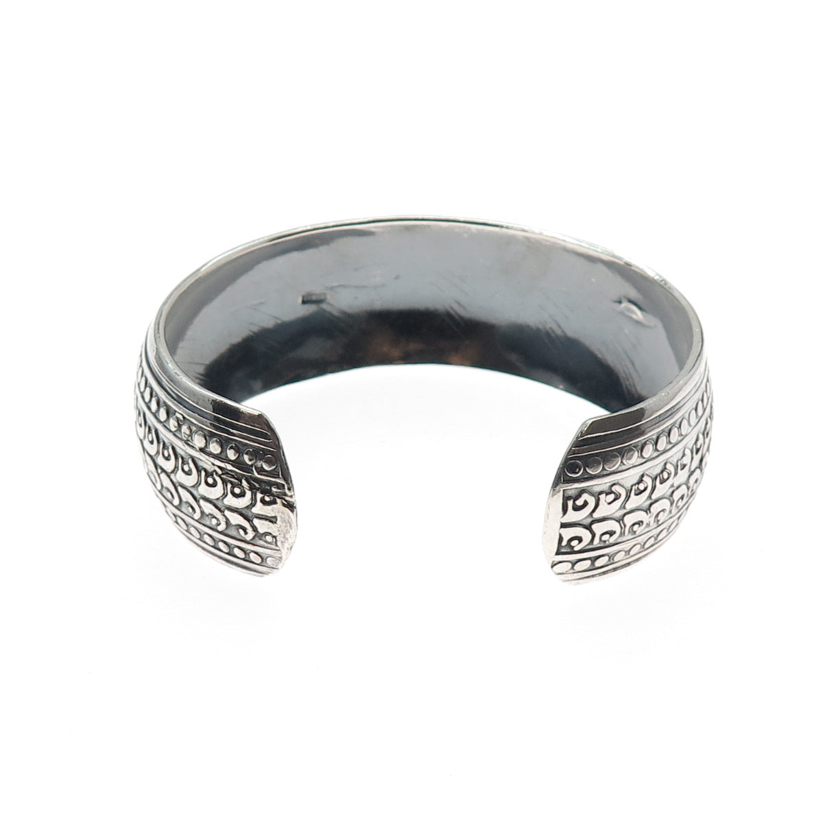 800 Silver Vintage Egypt Floral Oxidized Adjustable Cuff Bracelet 7.25"