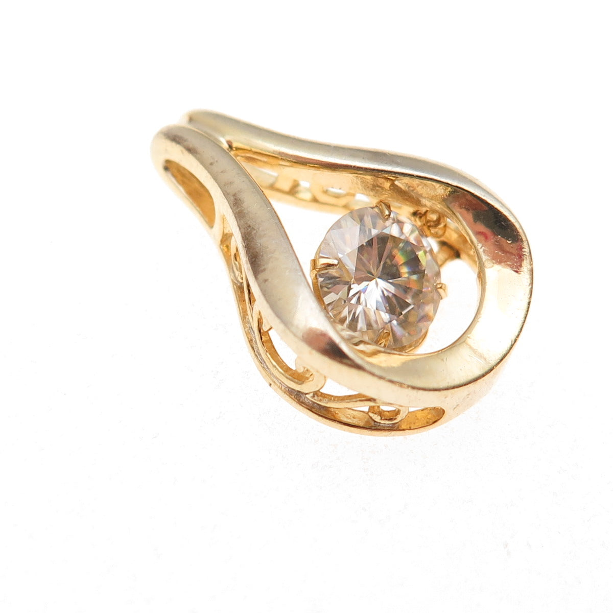 Savoy 925 Sterling Silver Gold Plated Moissanite Teardrop Slide Charm Pendant