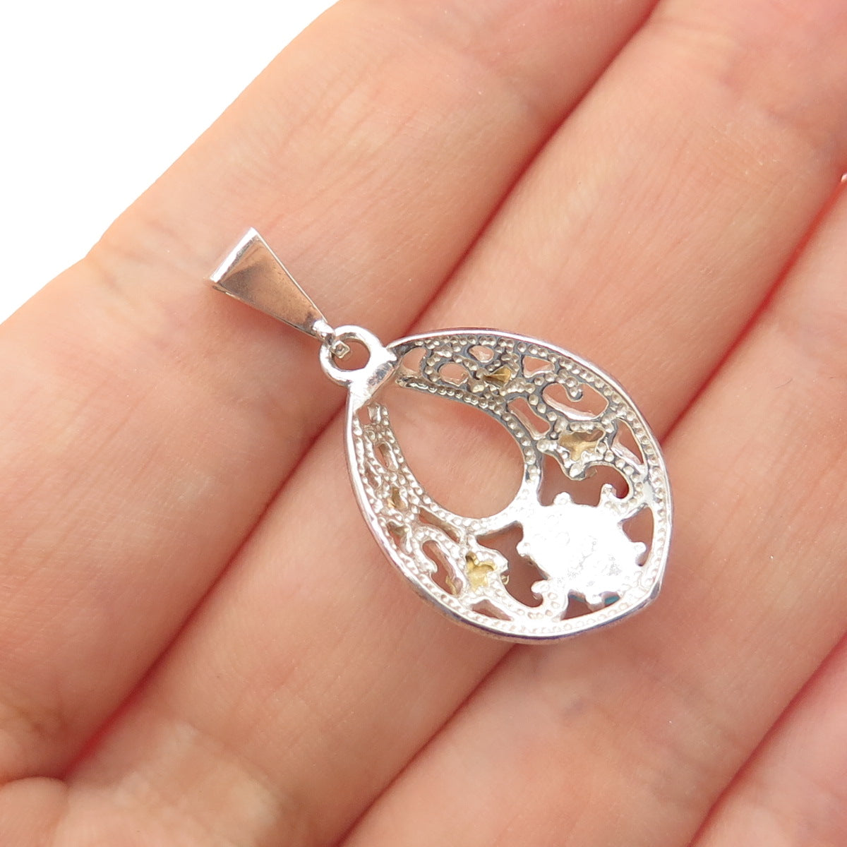 COLEMAN CO 12K Rose & Yellow Gold Sterling Silver Vintage Real Turquoise Pendant