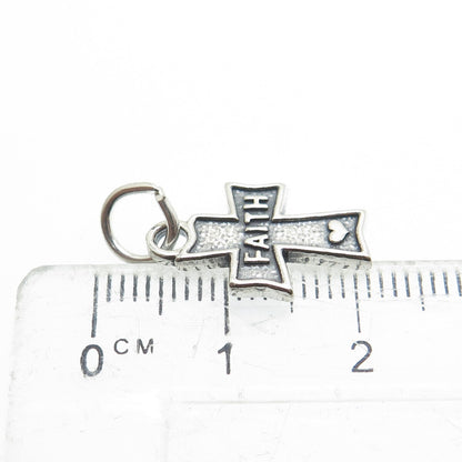 SUNDANCER 925 Sterling Silver Vintage "Faith" Cross Religious Minimalist Pendant