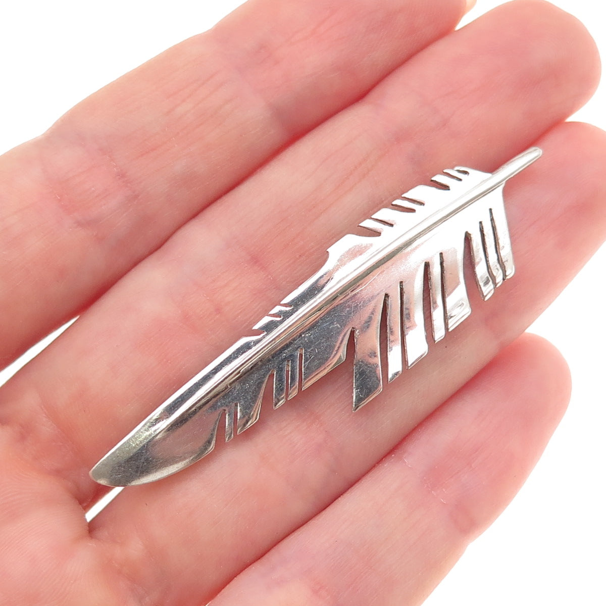Old Pawn 925 Sterling Silver Vintage Southwestern Feather Pin Brooch / Pendant