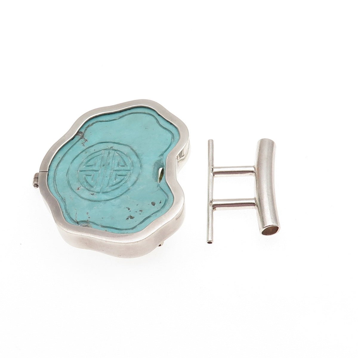 SIERRA 925 Sterling Vintage Mexico Turquoise Chinese Longevity Slide Pin Pendant
