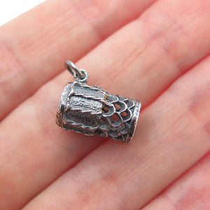 925 Sterling Silver Vintage Ethnic Drum Oxidized Minimalist 3D Charm Pendant