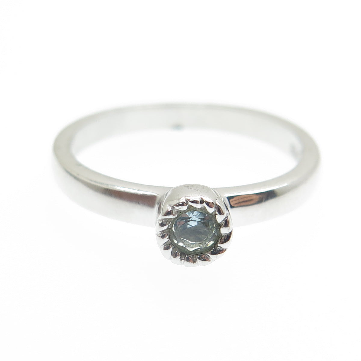 925 Sterling Silver Real Round-Cut Blue Topaz Gem Minimalist Ring Size 7.25