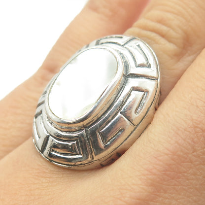 925 Sterling Silver Vintage Real Mother-of-Pearl Greek Maze Ring Size 6.5
