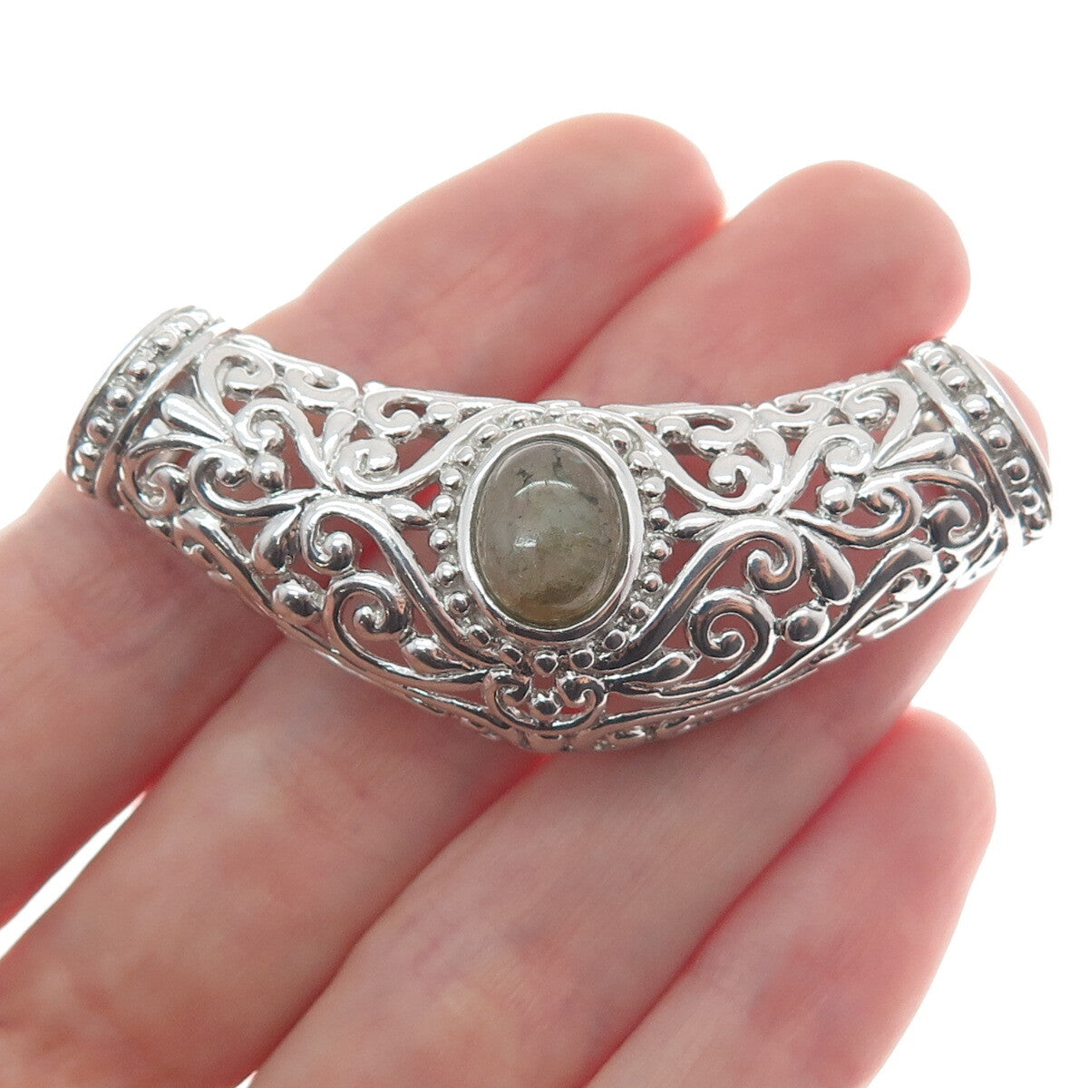 CHAPAL ZENRAY Sterling Silver Vintage Real Labradorite Centerpiece Slide Pendant