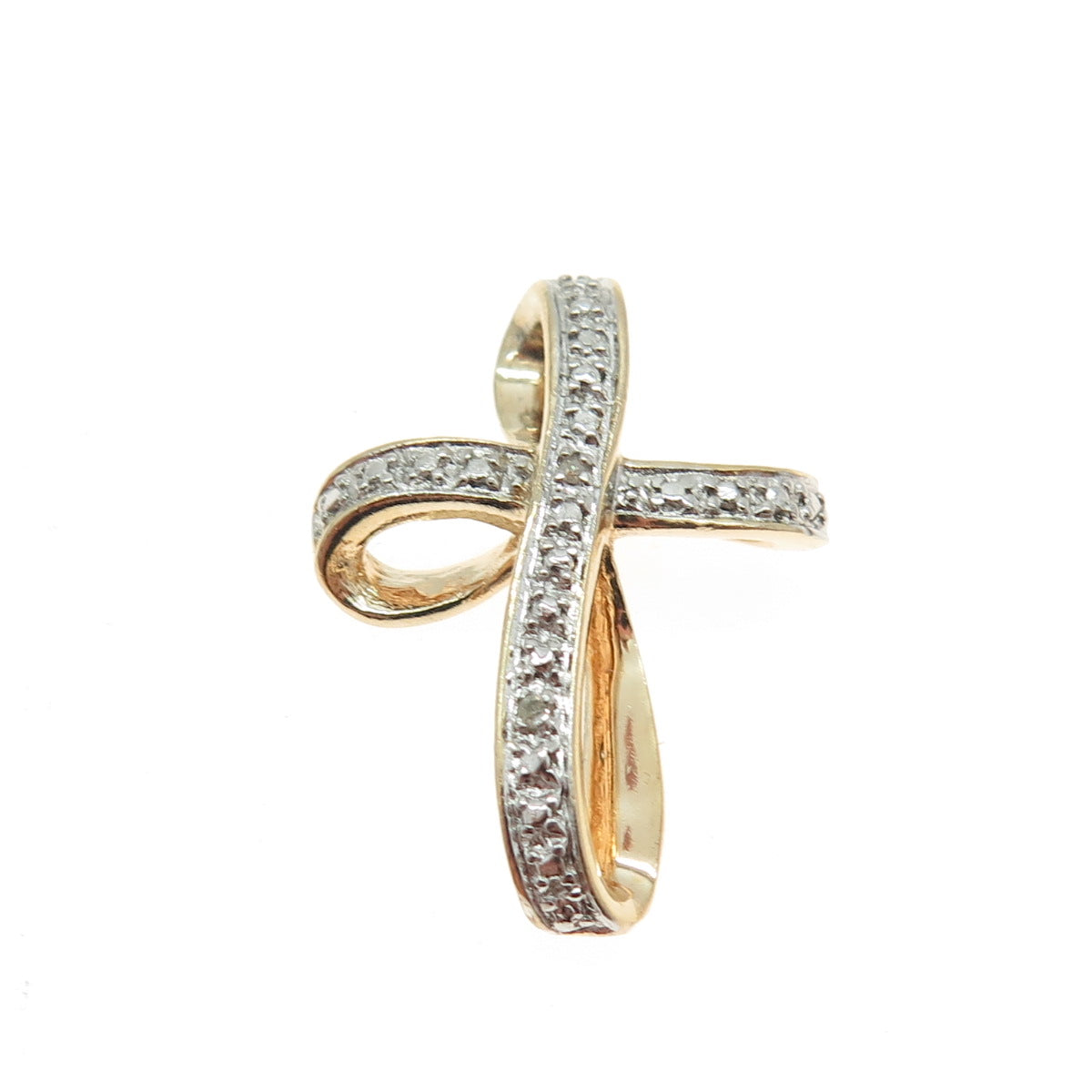 ROSS SIMONS 925 Sterling Silver 2-Tone Real White Diamond Accent Cross Pendant