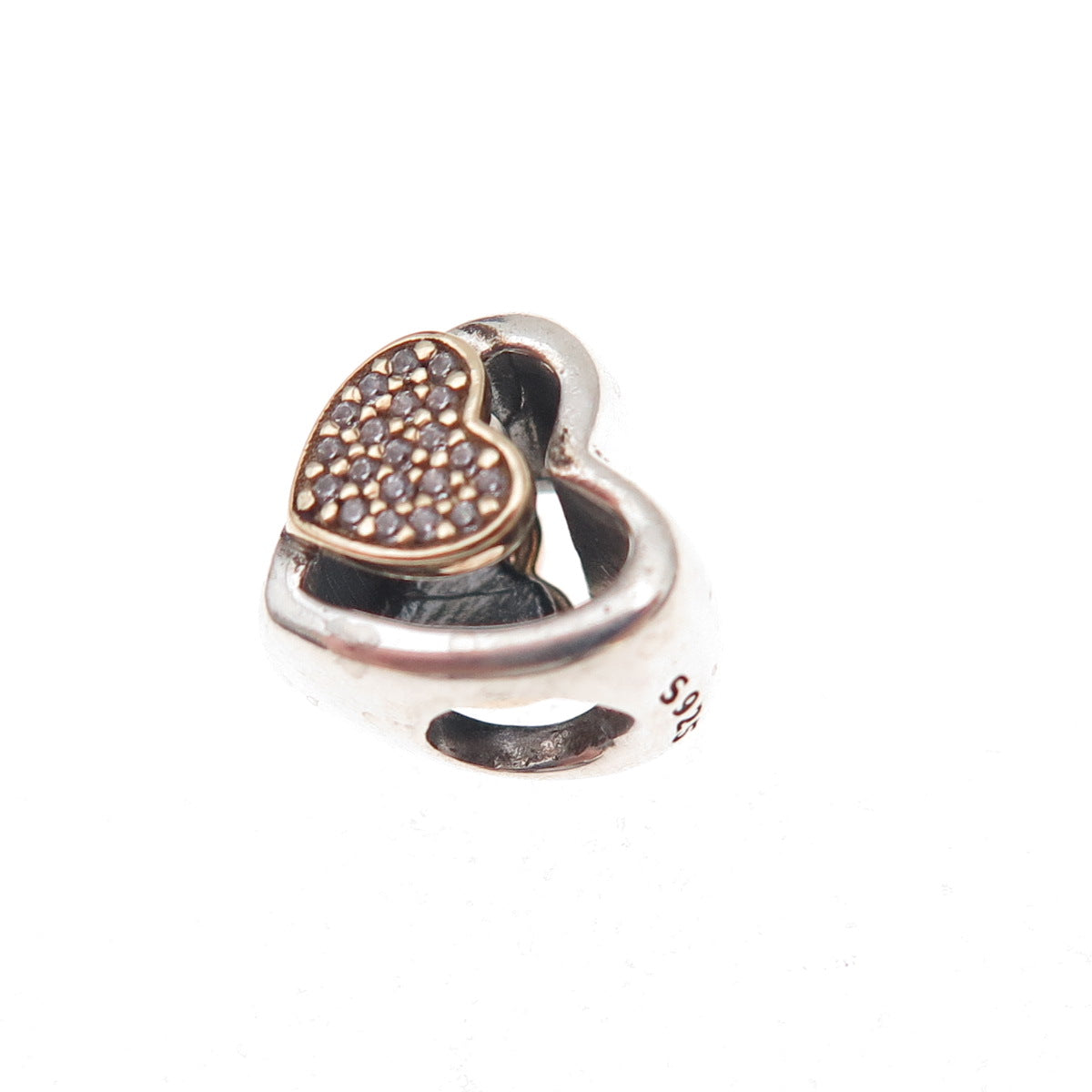 Pandora Sterling Silver Gold Accent C Z Joined Together Heart Slide Bead Charm