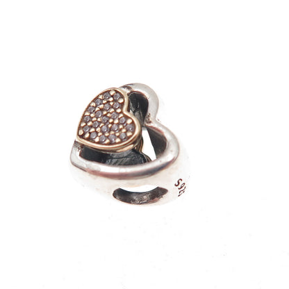 Pandora Sterling Silver Gold Accent C Z Joined Together Heart Slide Bead Charm