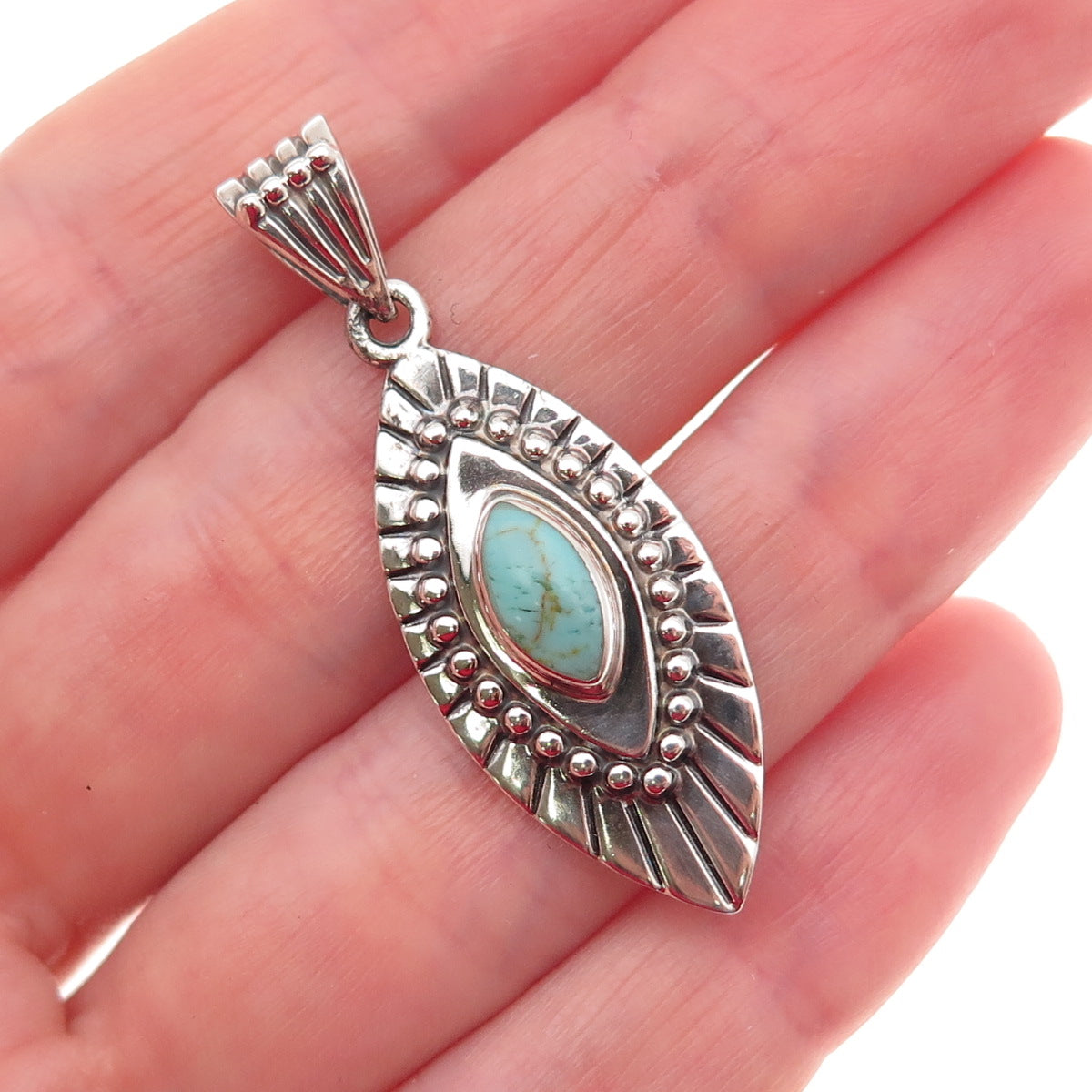 ATI Annika Witt 925 Sterling Silver Vintage Mexico Real Turquoise Charm Pendant