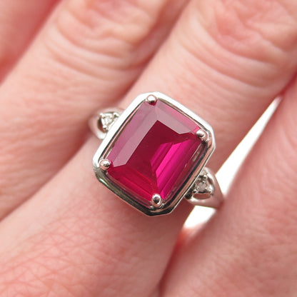 925 Sterling Silver Real Diamond & Lab-Created Ruby Ring Size 7.25