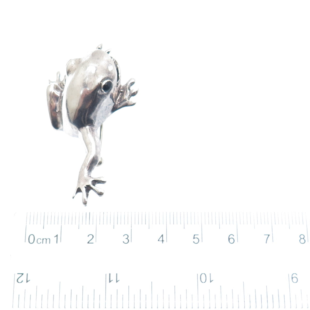 925 Sterling Silver Vintage Black Enamel Frog for Good Luck Oxidized Pin Brooch