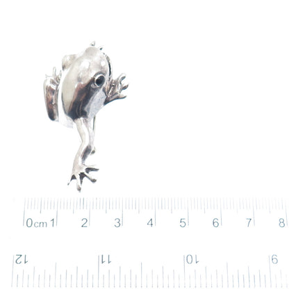 925 Sterling Silver Vintage Black Enamel Frog for Good Luck Oxidized Pin Brooch