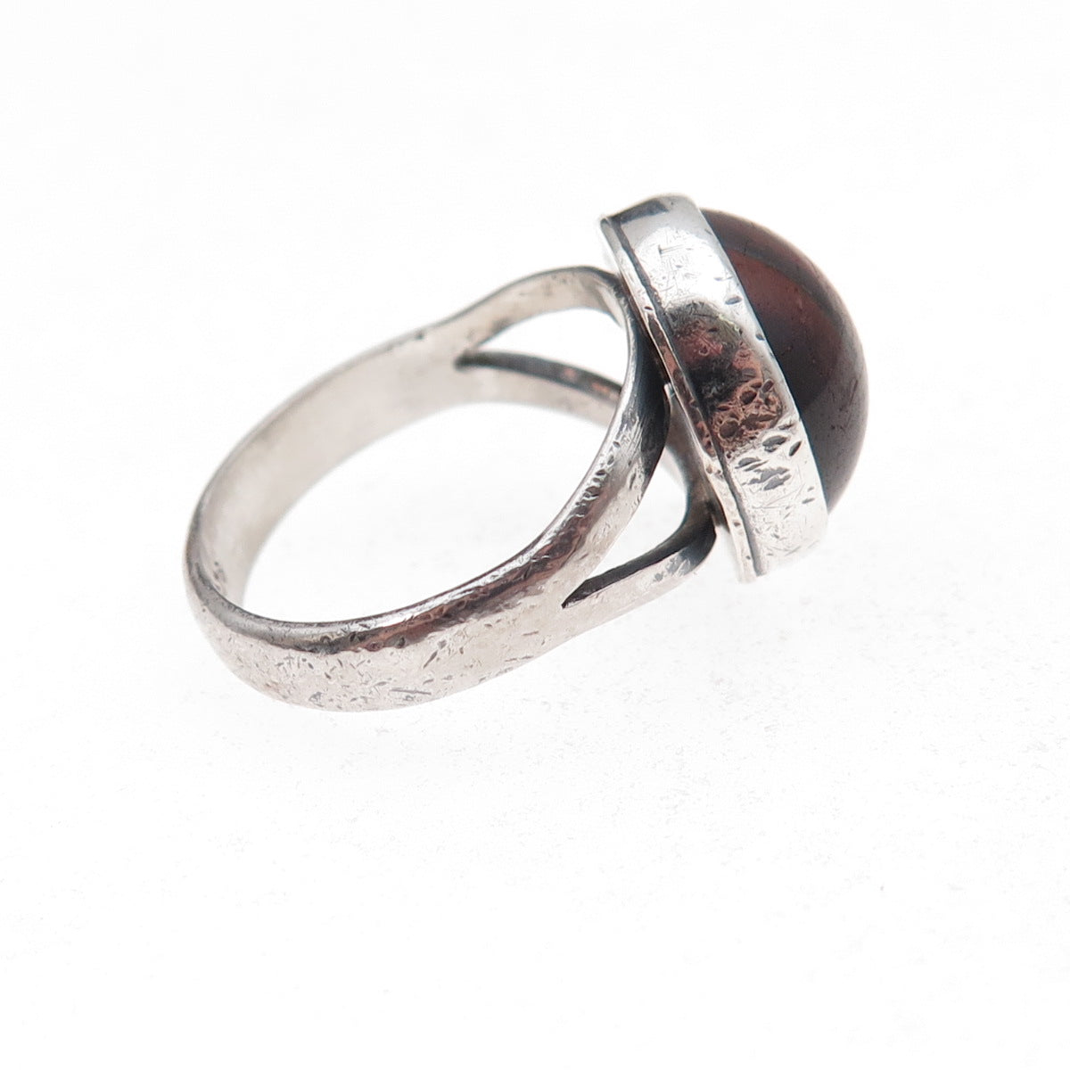 925 Sterling Silver Vintage Real Tiger Iron Modernist Oxidized Ring Size 7.5